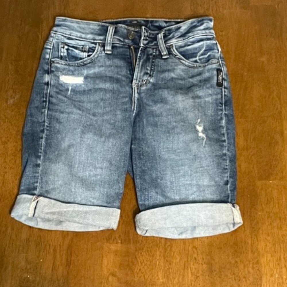 Silver Jeans Co. | Medium Wash | Rolled Bermuda Denim Shorts